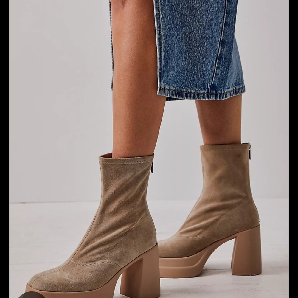 Free People Double Stack‎ Suede Heeled Boots
